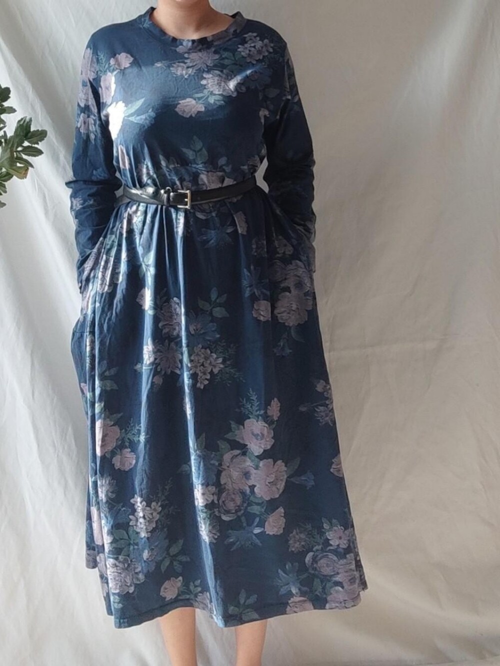 New Collection Blue Floral Long Sleeved Dress